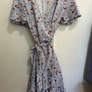 Floral Wrap Dress in Blue